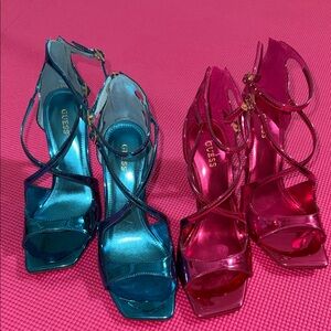 GUESS Metallic Strappy Heels in Teal and Fuchsia 2 pairs (never worn)